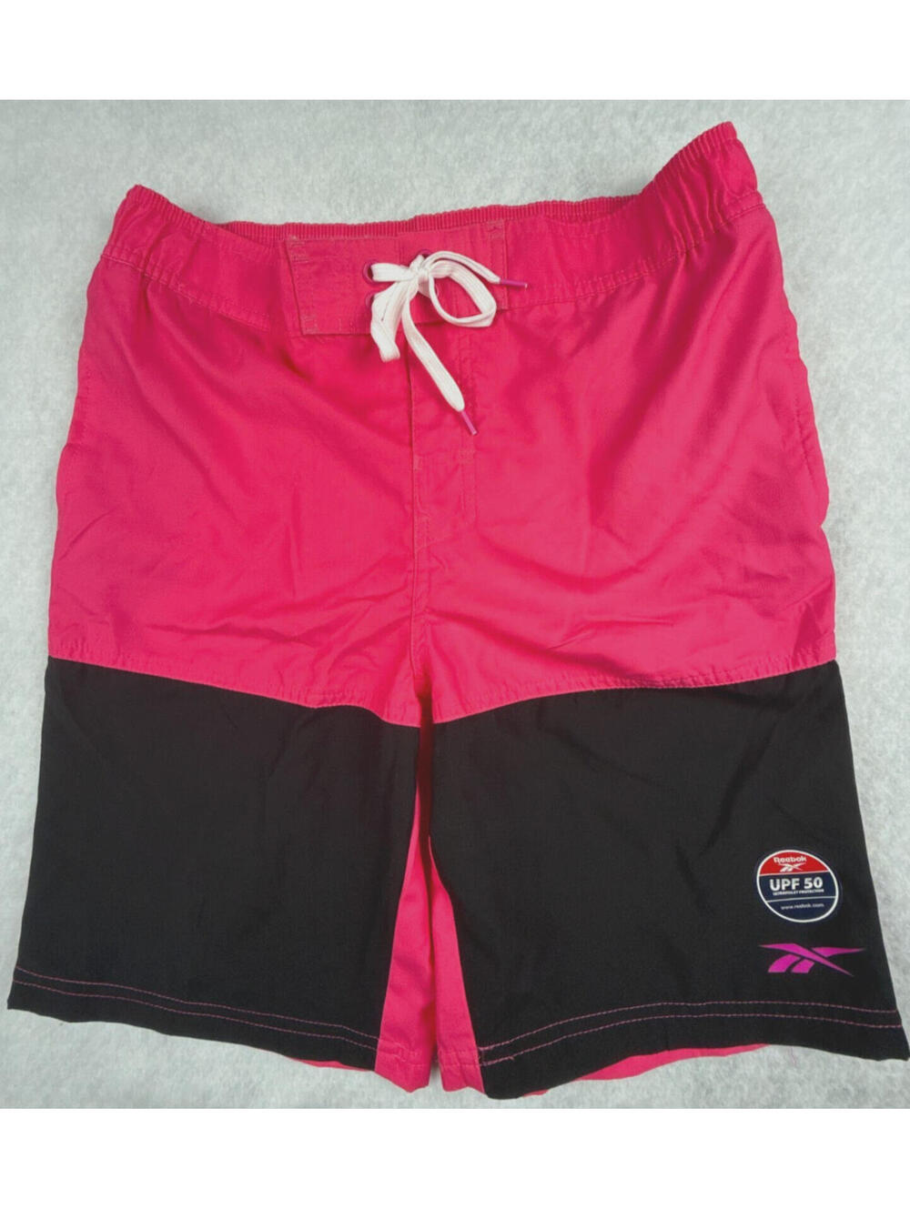 Reebok Boys Large 14/16 Pink Black Swim Trunks UPF 50 Quick Dry NEW